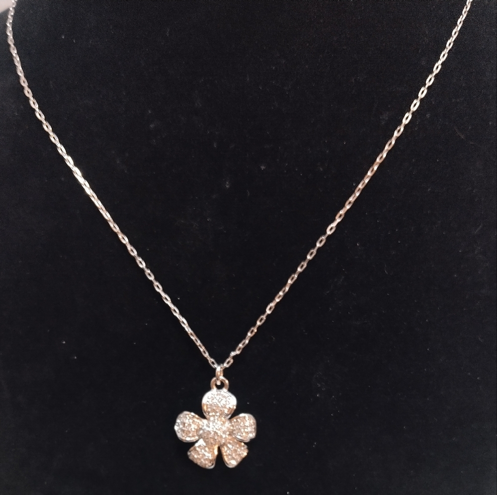 Lia Sophia Silver Tone with Pave Set Rhinestone Flower Pendant Necklace